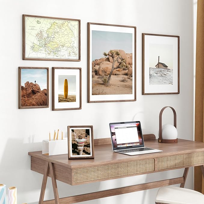 22x28 Frame with Mat to 18x24 Picture Frames USA-Sourced Natural Solid Walnut Wood Handcrafted Rounded Corner Display with Real Glass Family Picture, Wedding Photo