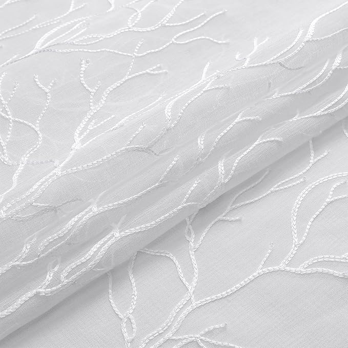 VISIONTEX Sheer Curtains 84 inch Length 2 Panels Set, Decorative White Coral Embroidery, Rod Pocket Embroidered Window Drapes for Living Room and Bedroom, 54" x 84"
