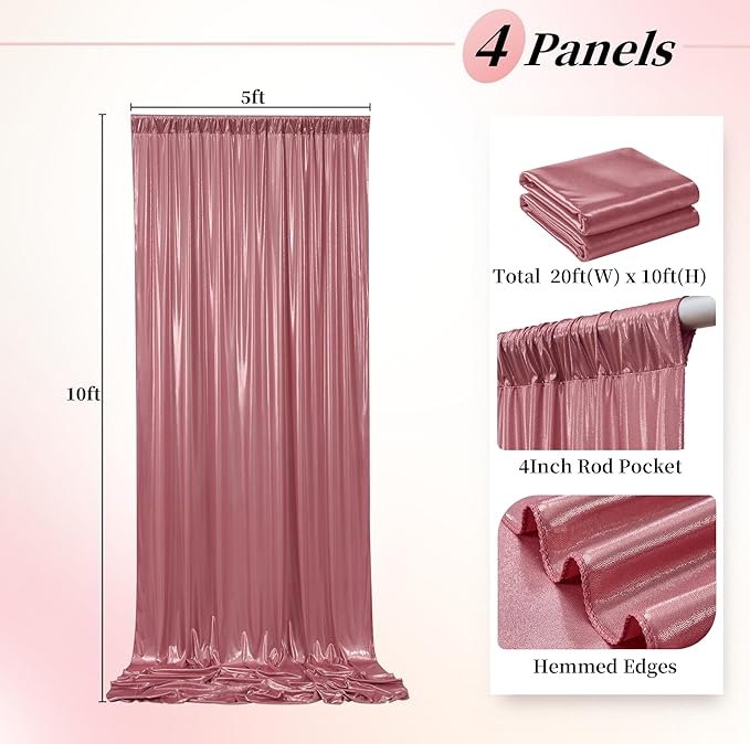 20ftx10ft Rose Gold Sequin Backdrop Curtain for Parties, Wrinkle Free Thick Glitter Sparkle Photo Backdrop Drapes 4 Panels 5x10FT Shimmer Back Drop Cloth for Wedding Birthday Photography Background
