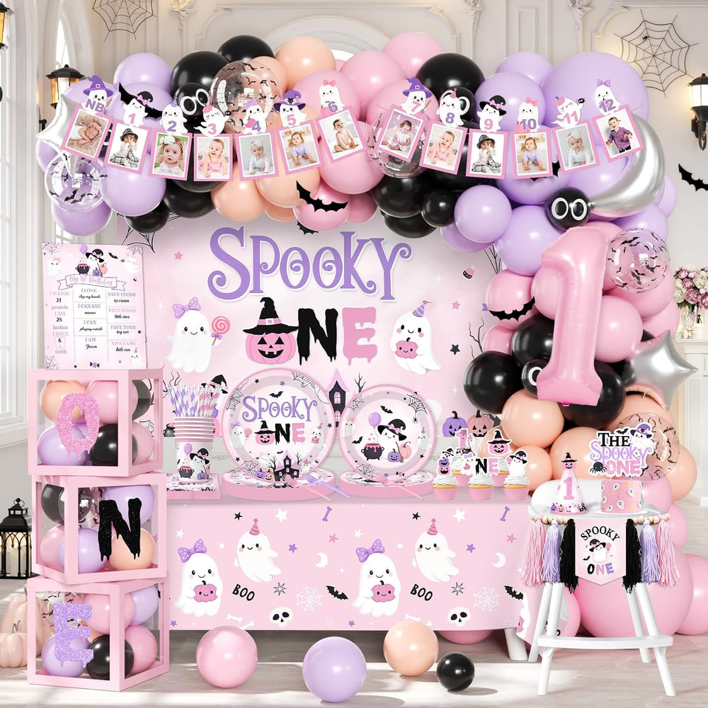 Spooky One Birthday Decorations Girl 274Pcs Pink Halloween 1st Birthday Kit