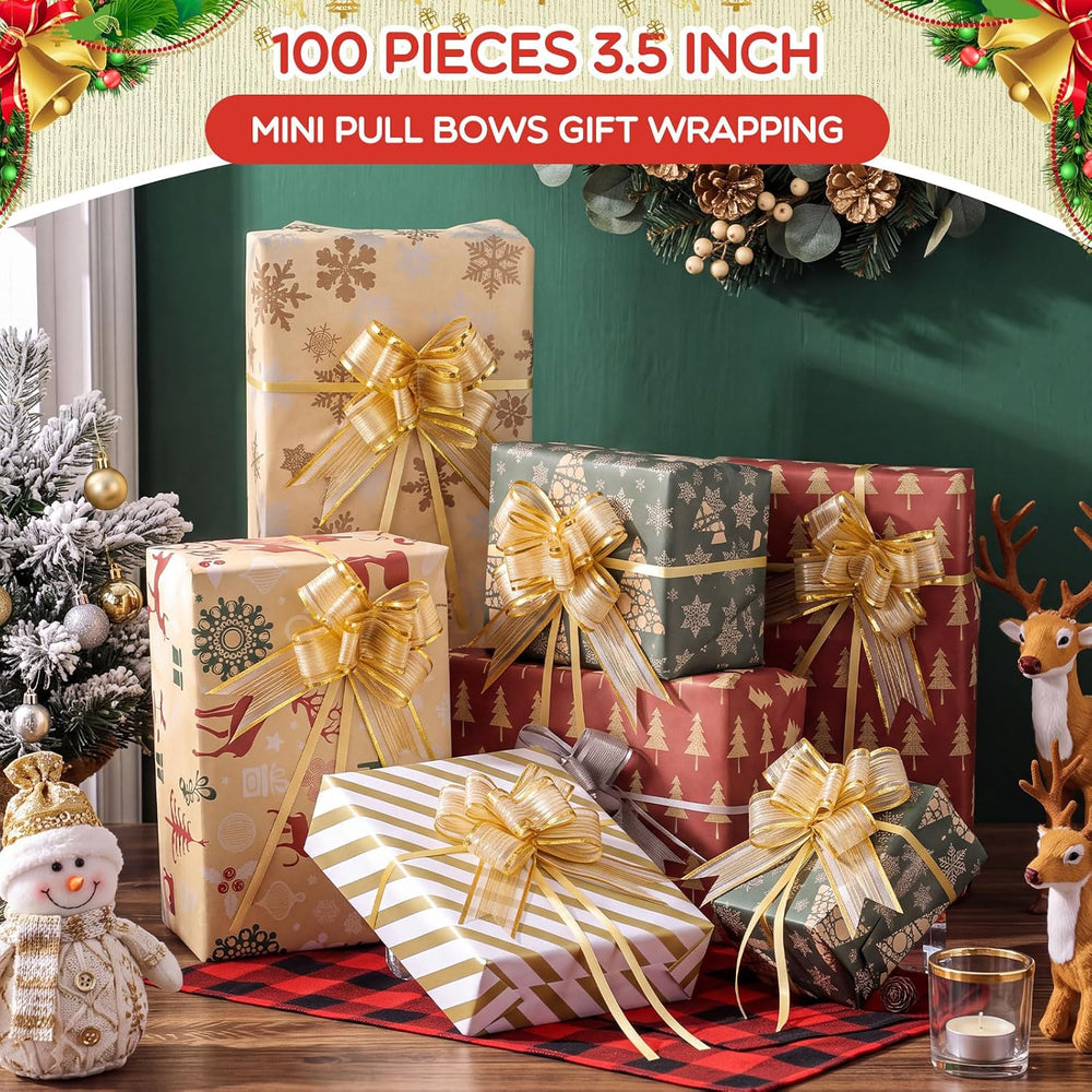 300 Pcs 3.5" Christmas Pull Bows for Gift Wrapping, Gold