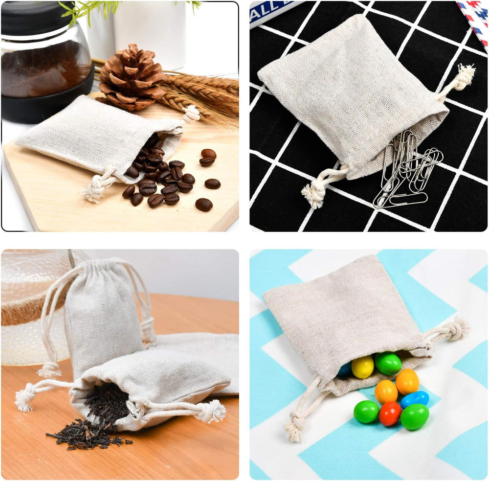 calary 50pcs Double Canvas Drawstring Bag Cotton Pouch Gift Sachet Muslin Reu...