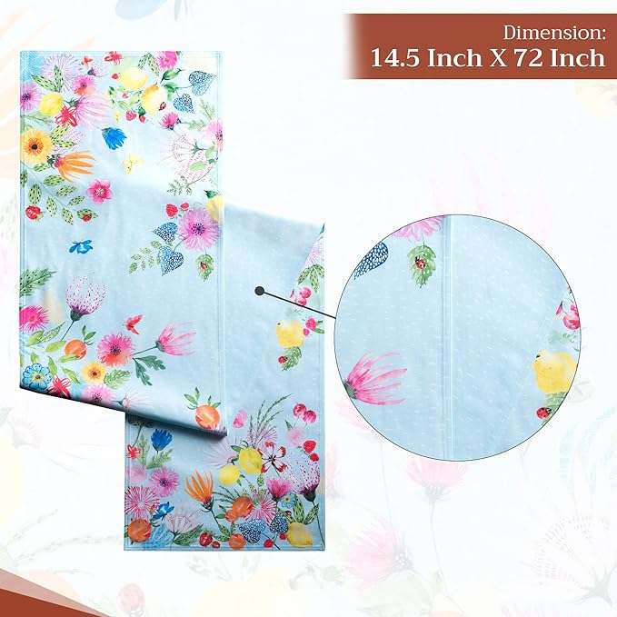 Maison d' Hermine Table Runner 100% Cotton Double Layer Table Runners 72 inches Long Decorative for Home Kitchen Dining Party Wedding Bridal Shower Spring Summer (Jardin D'Ete - Mint, 14.50" x 72")