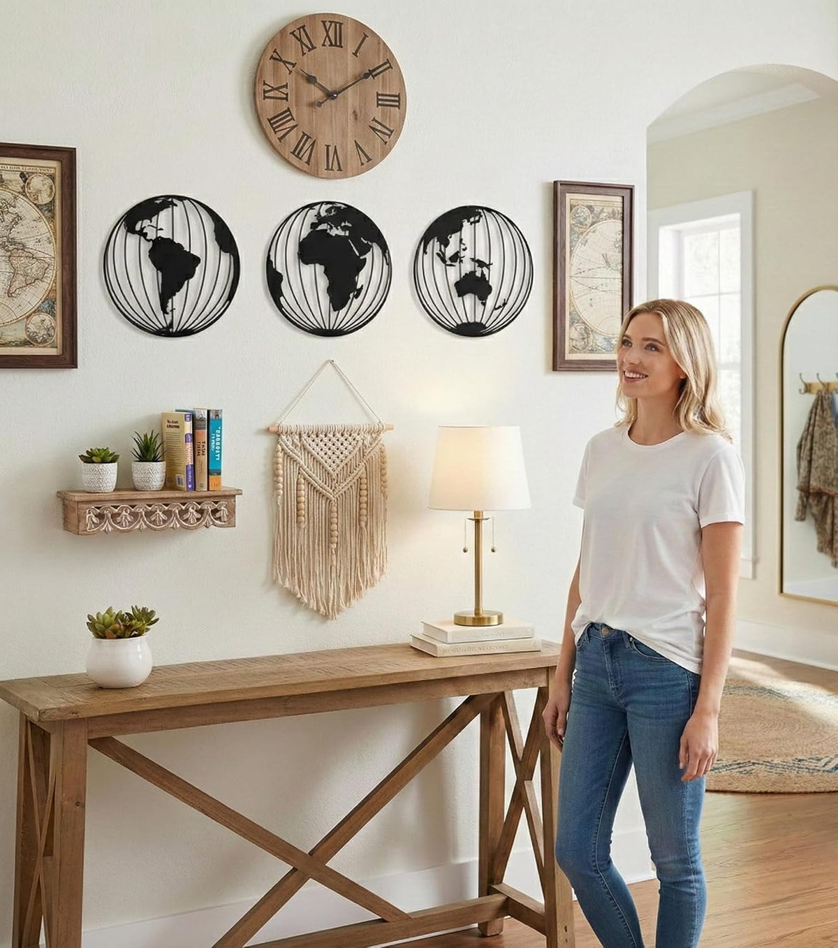 dekadron metal world map wall art, 3 metal on a desk or shelf