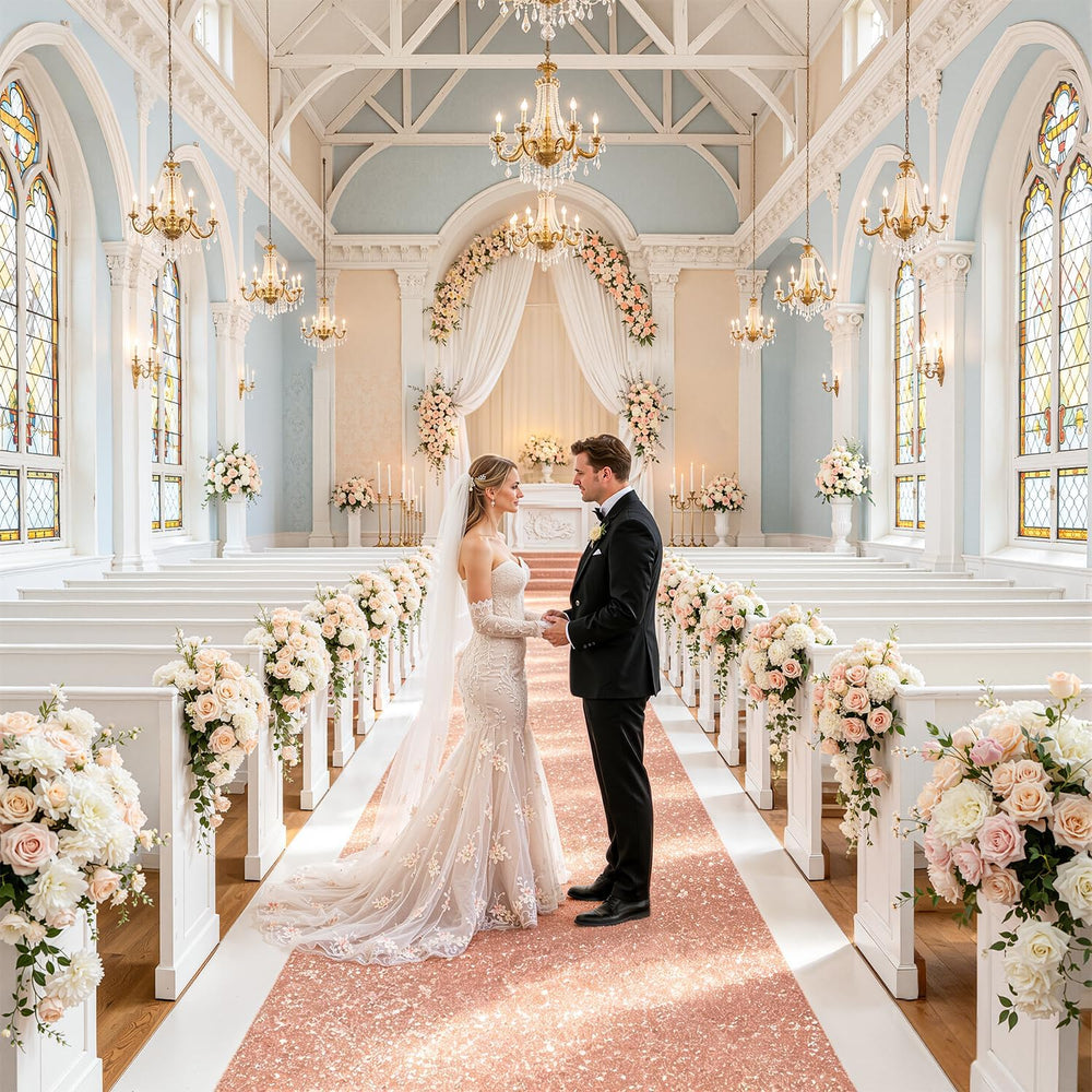 Rose Gold Carpet Runner Sequin Aisle Runner for Wedding Ceremony 4FTx15FT Gli...