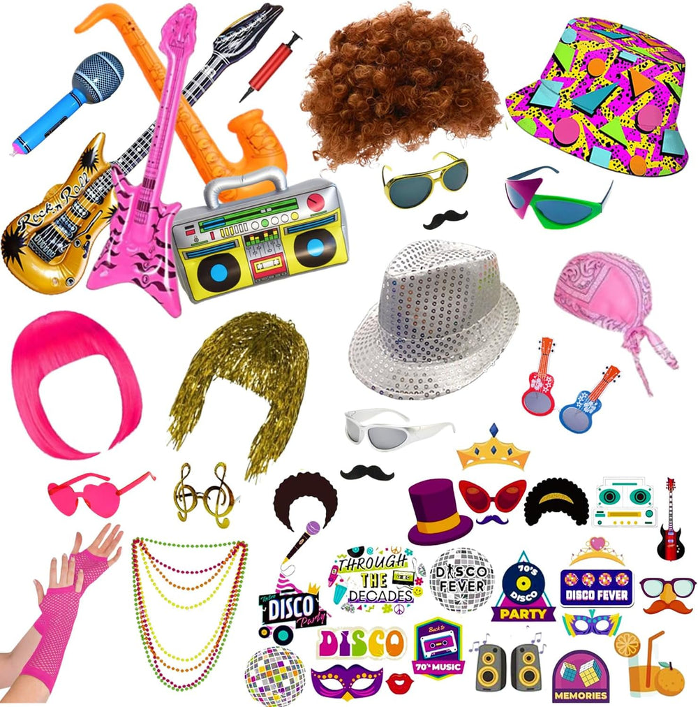 50 Pcs Rock Party Photo Booth Props Set for Adults, Funny Rock Star Party Sun...