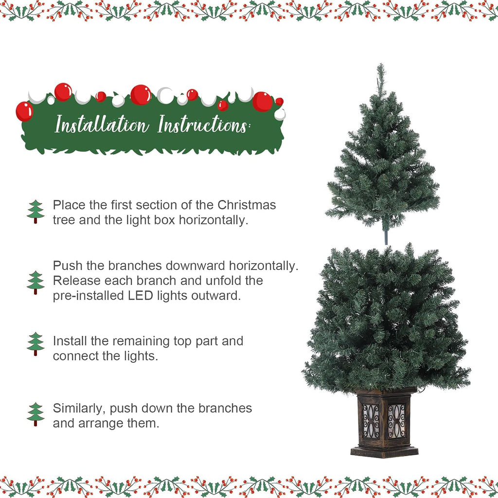 GarveeHome 4.5 Ft Artificial Fiber Optic Christmas Tree, Pre-Lit Artificial Potted Xmas Tree with 300 Led Lights, 8 Lighting Modes, Includes Antique Urn Base, 1 PCS