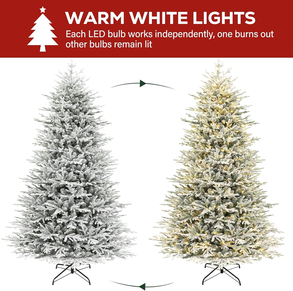 Hykolity 9 ft Prelit Flocked Christmas Tree with Realistic PE Foliage