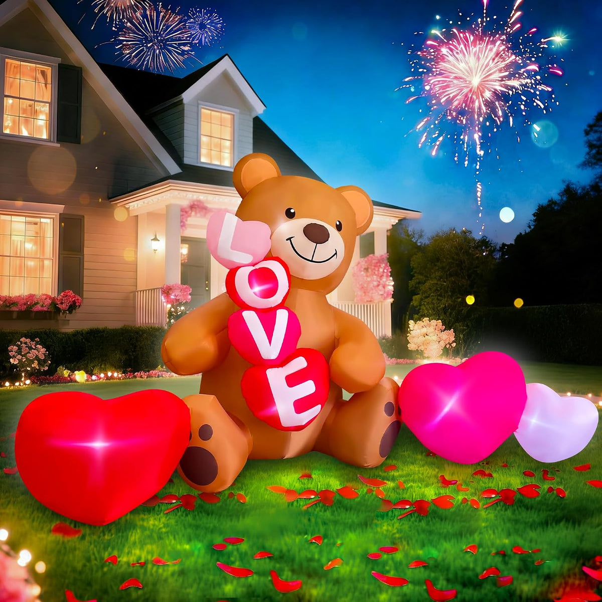 seasonblow 11 ft valentine's day inflatable sitting bear, close-up detail