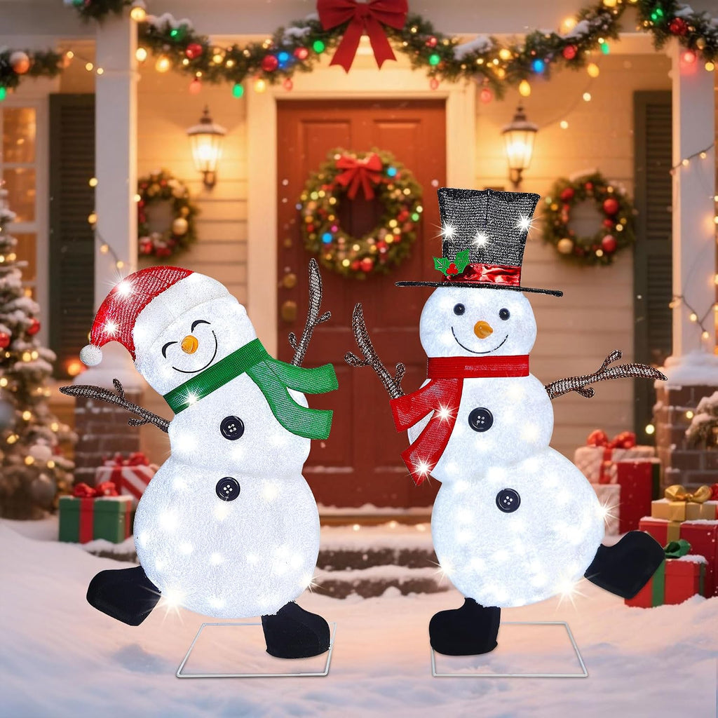 Lulu Home 2-Pack Lighted Christmas Snowman Decorations, 3.1+2.5FT