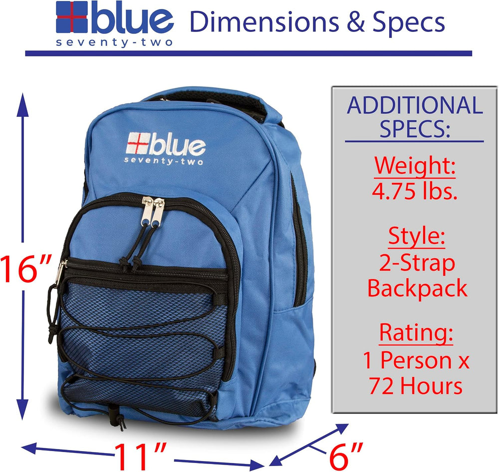 Family 4 Pack - Blue Seventy-Two Standard 72 Hour Emergency Backpack Survival...