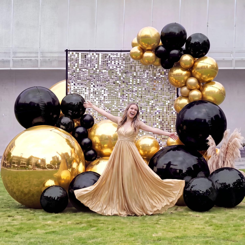 12 Pcs Giant Black Gold Metallic Party Balloons, Assorted