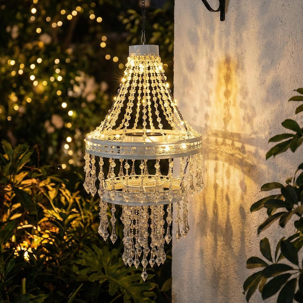 Solar Hanging Crystal Chandelier Light Outdoor Decorative Garden Lantern