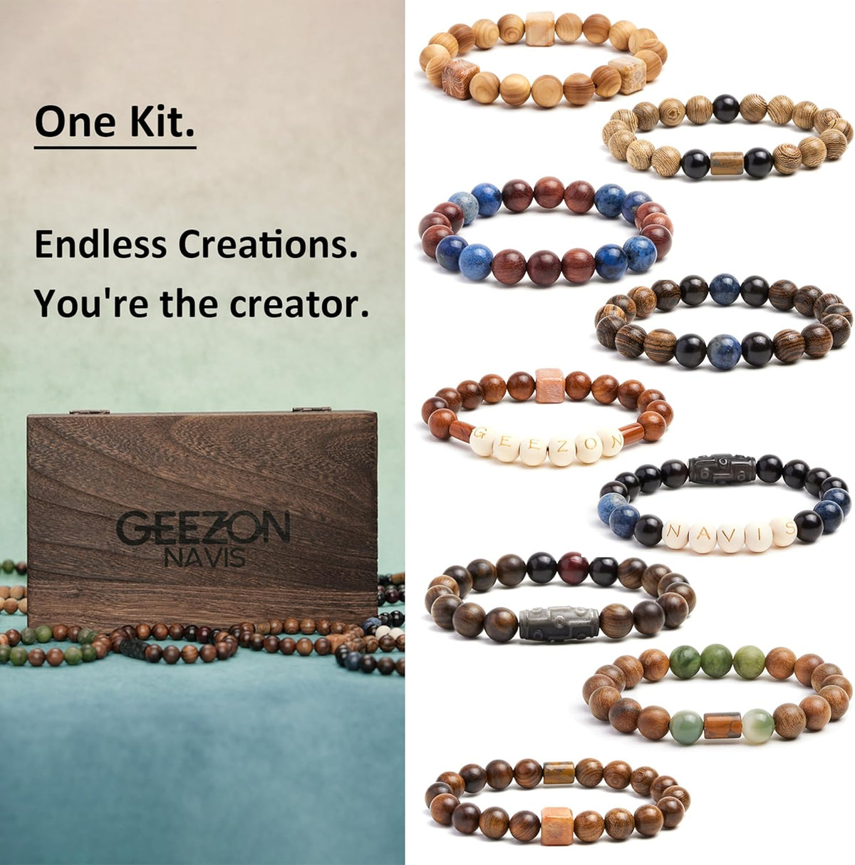 geezon navis diy bracelet making kit natural wooden showing dimensions