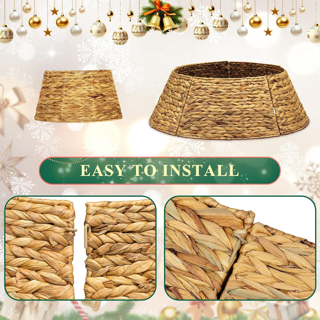 Lanpn Natural Rattan Christmas Tree Collar 24 inch, Decorative Wicker Woven Tree Skirt Ring Stand Base Cover Rustic Farmhouse for Small mini Pencil Silm Artificial Trees Xmas Decor (Oringinal)
