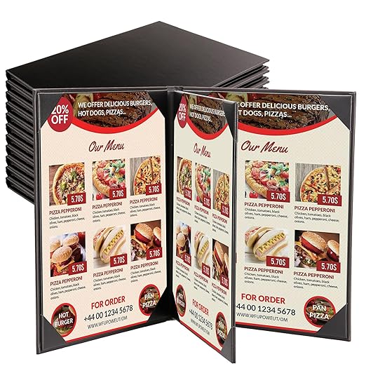 Premium Leather Menu Covers - Set of 10 Double-Sided Table Tent Cards for Restaurant, Dinner Party, and Bar Menus - Includes Bill Holder and Reserved Seating Signs - Easy to Clean and Foldable