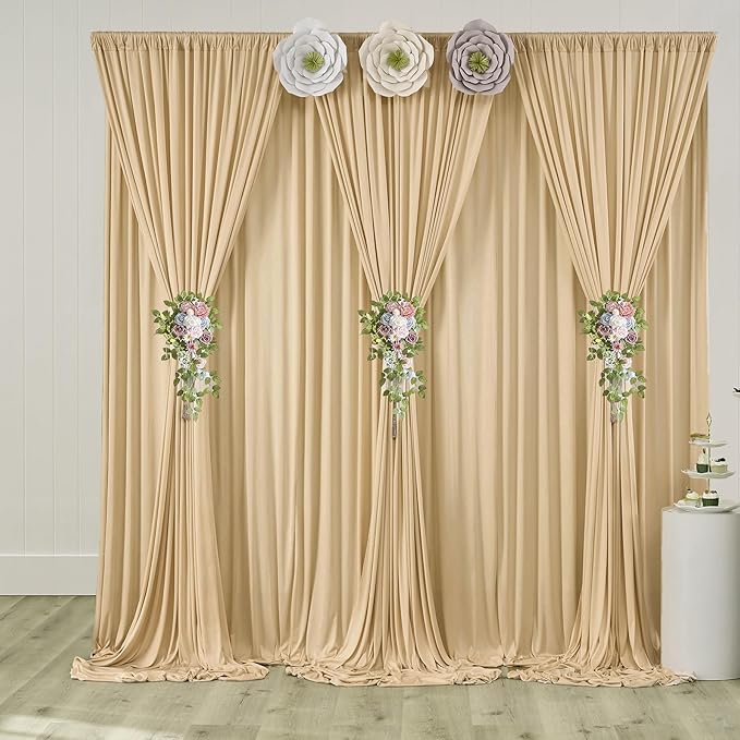 10ft x 10ft Wrinkle Free Beige Backdrop Curtain for Wedding Parties, Thick Polyester Photo Backdrop Drapes for Baby Shower Engagement Birthday Party Backdrop Stand,5ft x 10ft 2 Panels