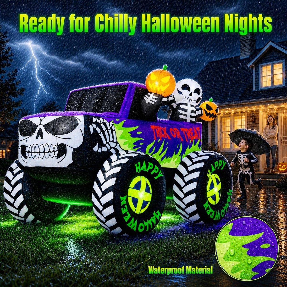 8ft long giant halloween inflatables decoration outdoor skeleton, side view