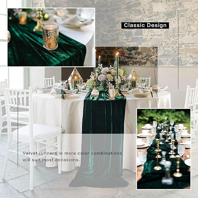 Luxurious Velvet Table Runner, 10ft Wedding Reception Decorations, 20x120inch Soft Velvet Fabric, Table Linen Overlay, Wedding Table Runners (Black, 20X120inch, 5pack)