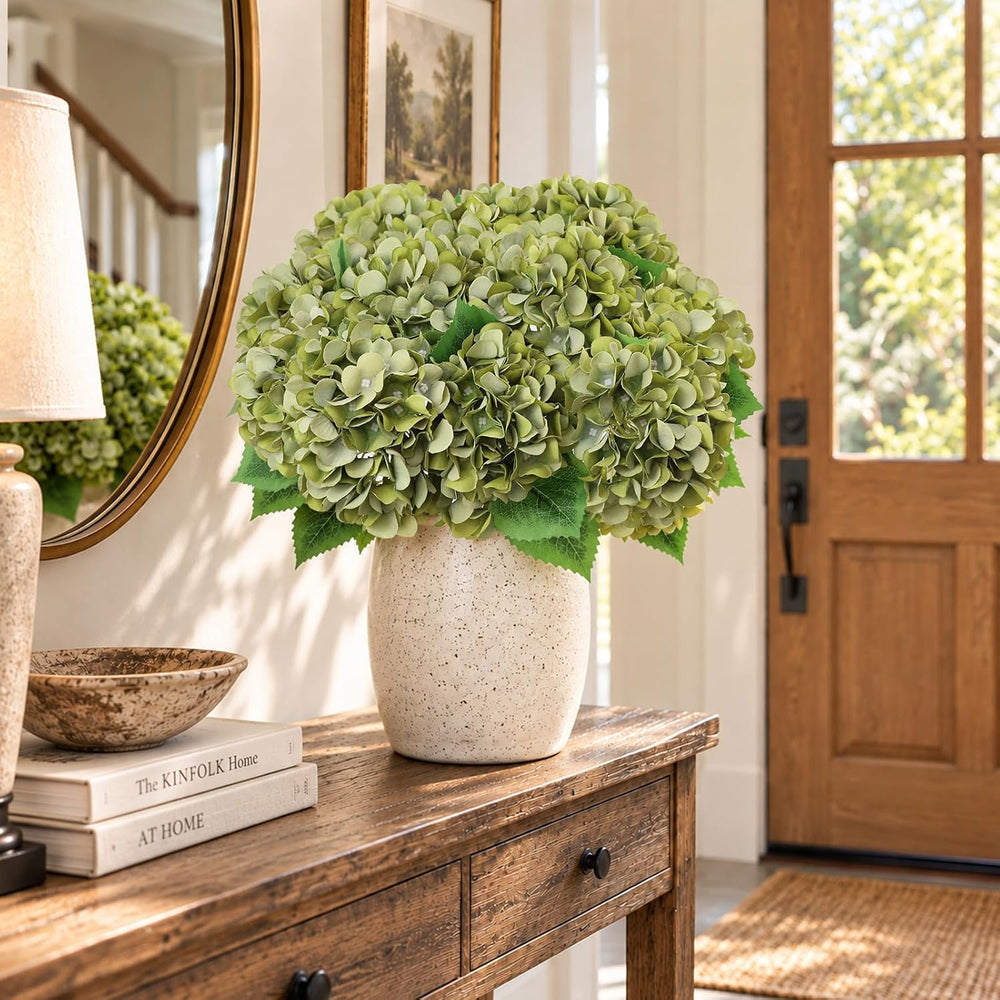 6 Packs Hydrangea Artificial Flowers Bulk, 30 Heads Faux Green Flowers
