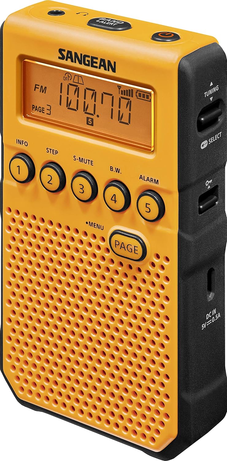 Sangean DT-800YL NOAA Weather Alert Pocket Radio, AM/FM, Yellow