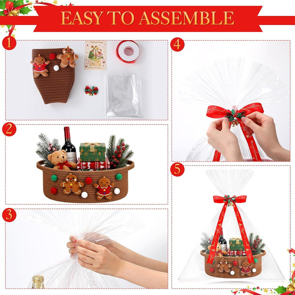 3 Set Christmas Woven Gift Basket Empty with Gift Bag, Gingerbread Man