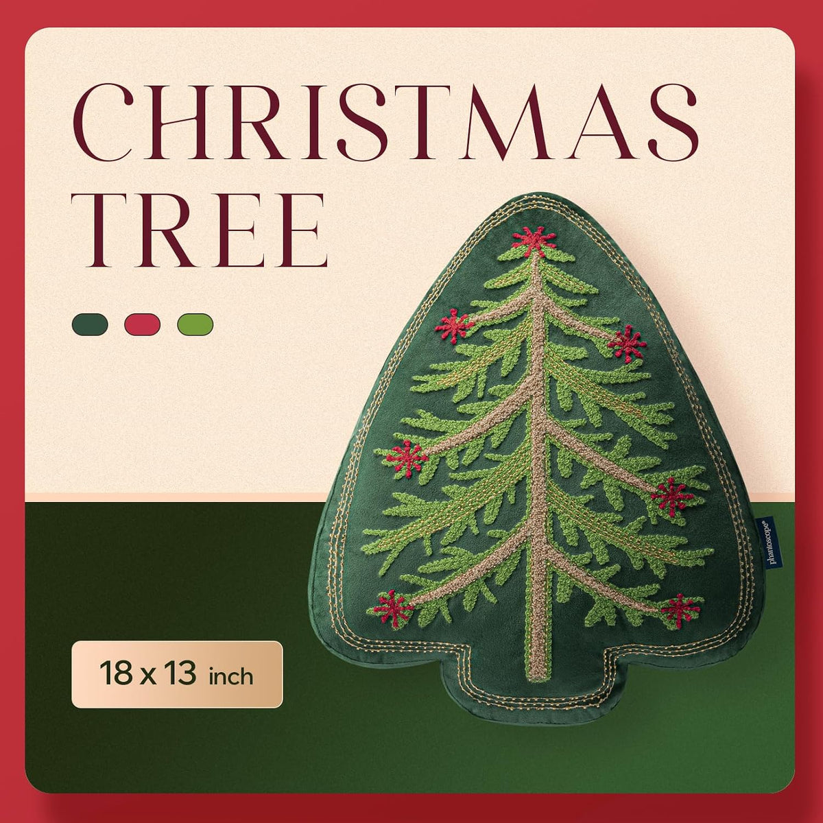phantoscope merry christmas tree decorative throw pillow, velvet, close-up detail