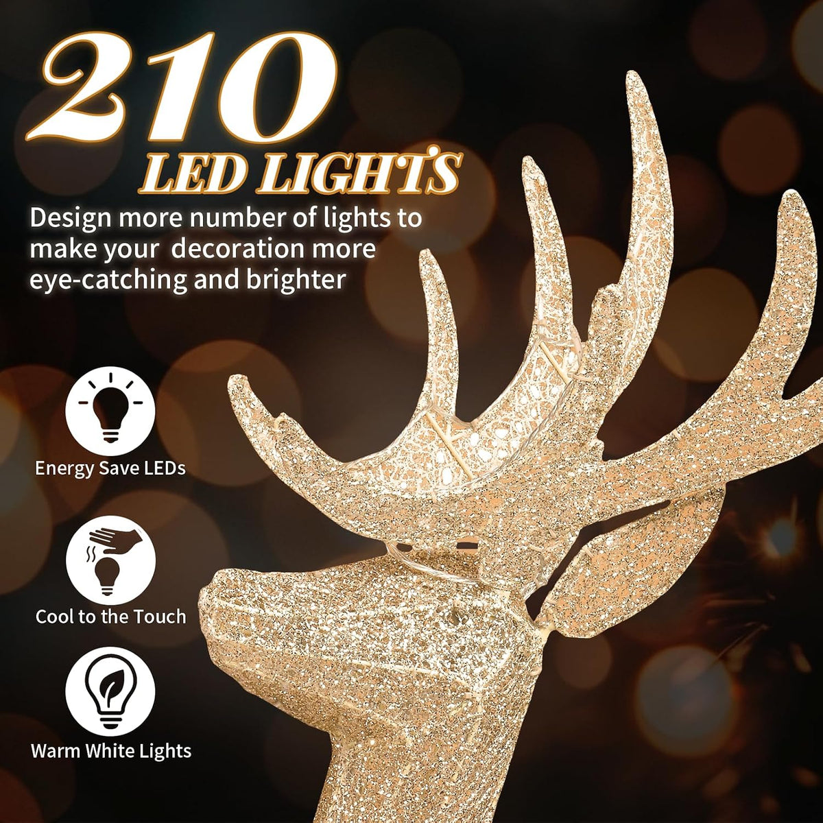 vingli 4ft golden lighted christmas reindeer family set, package contents