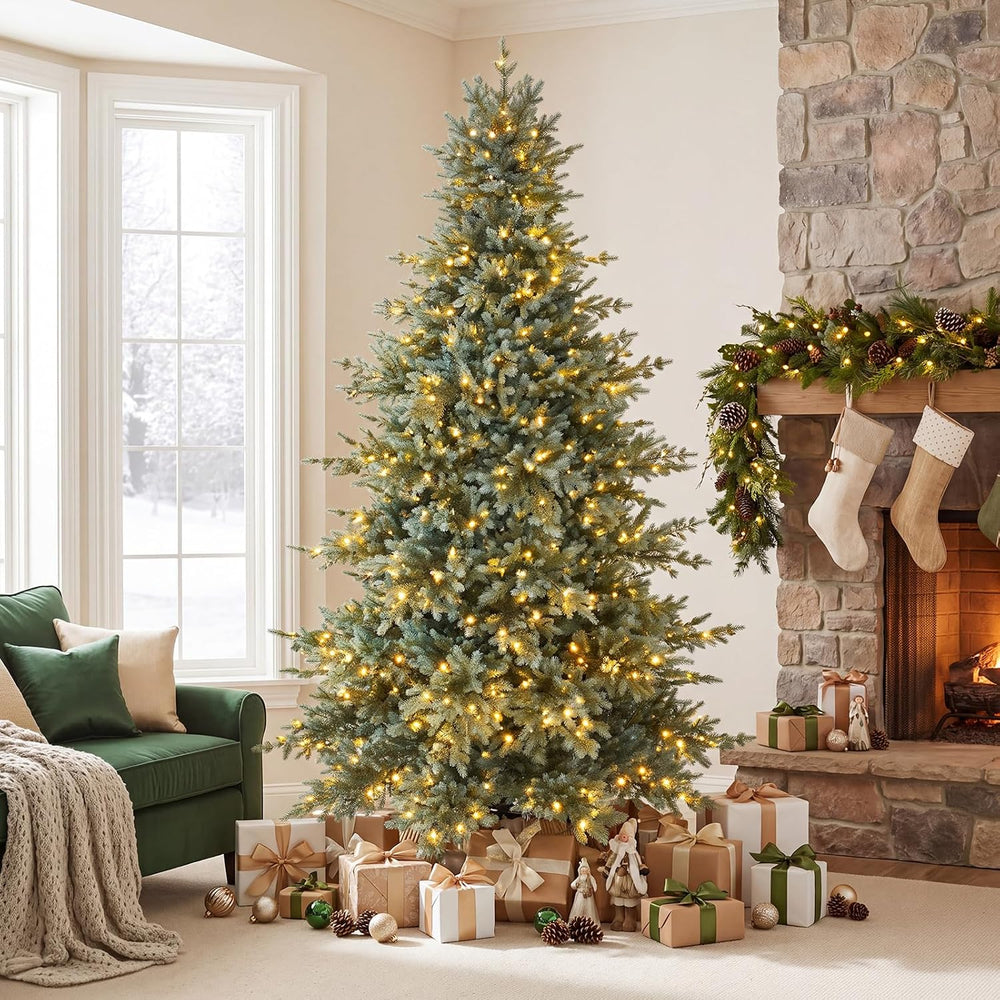 HAPPYGRILL 8 FT Pre-Lit Artificial Christmas Tree w/ 630 Warm White Lights