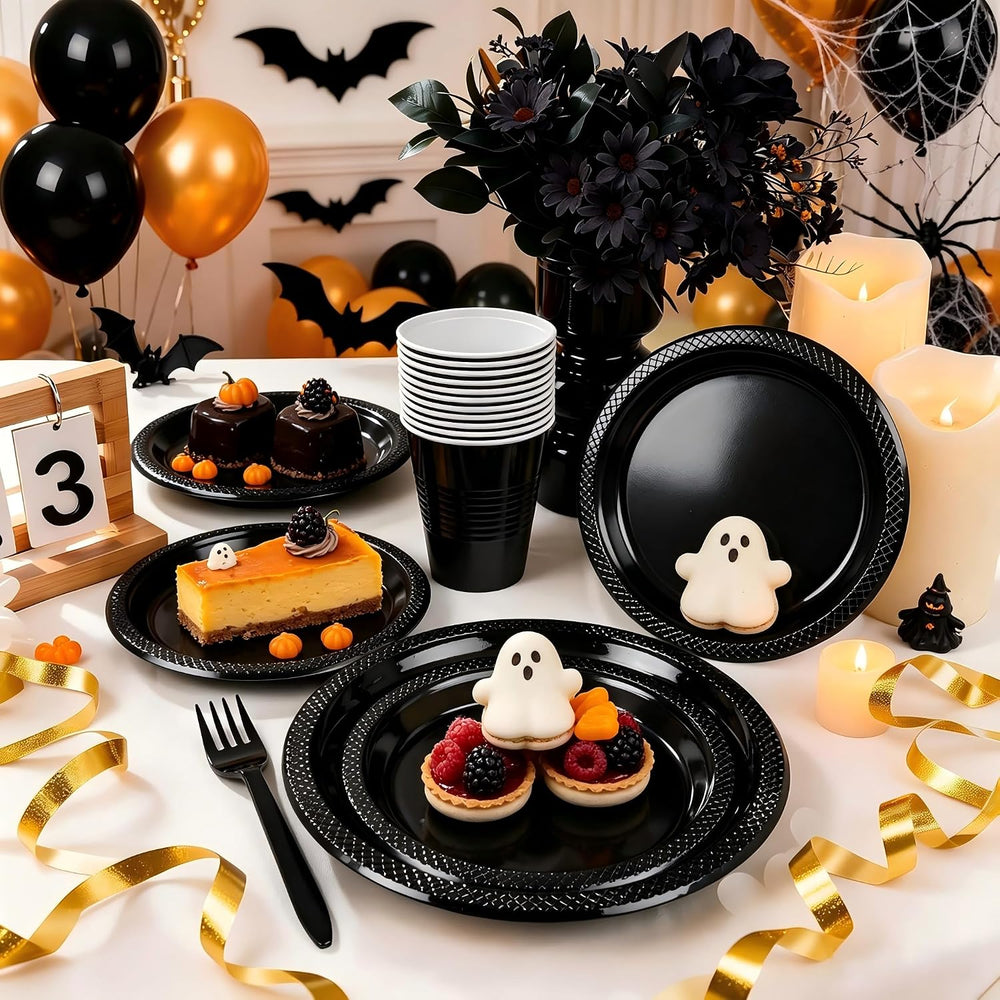 MirthMood 350PCS Black Disposable Plates,black plates disposable for Party