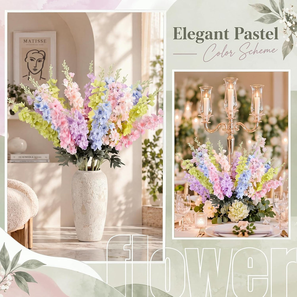 50 Pcs Pastel Delphinium Artificial Flower Bulk, 34.25"