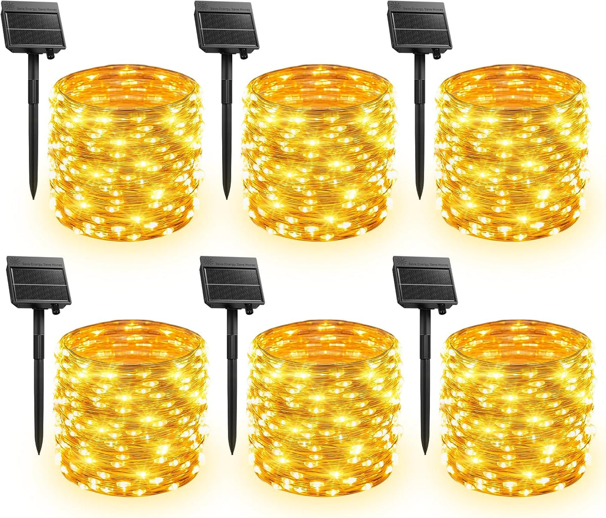 Solar String Lights, 6 Packs Total 198Ft 600 LED Fairy Lights Warm White