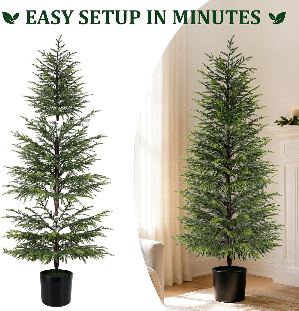 5FT Christmas Tree, Artificial Norfolk Pine Without Lights, Real-Touch PE Mat...