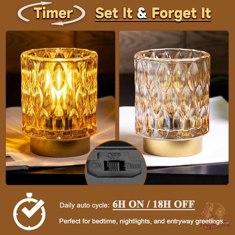 Battery Operated Table Lamp Timer, Small Cordless Lamps Decorative, 2 Amber