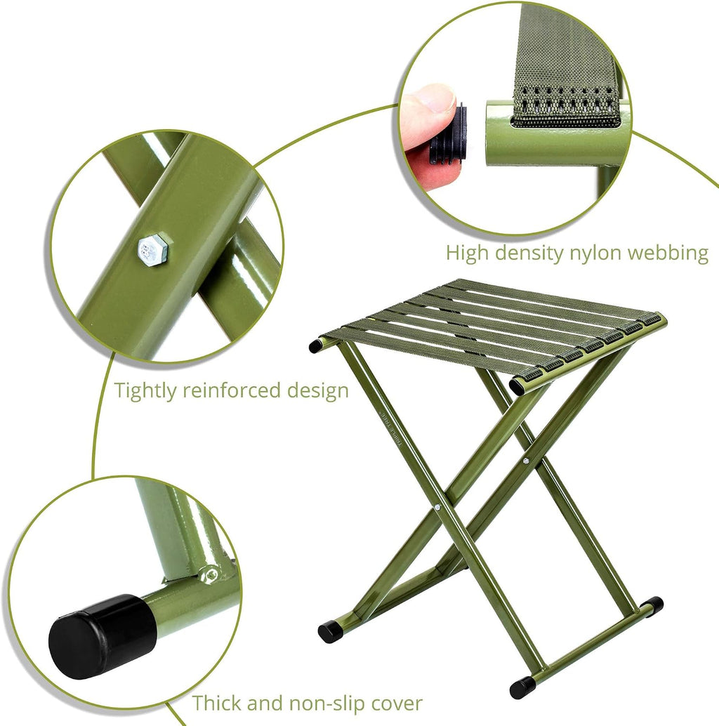 TRIPLE TREE Folding Stool 17.8" Height Heavy Duty Camping Stool Outdoor Portable Chair Hold up to 600 lbs for Walking Hiking Fishing
