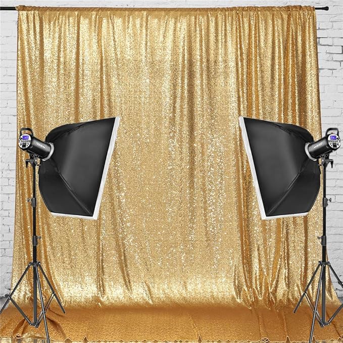 Eternal Beauty Gold Sequin Backdrop, 8x8 Ft Glitter Background Curtains for Shimmer Photography Party Wedding Birthday Back Drop Decor