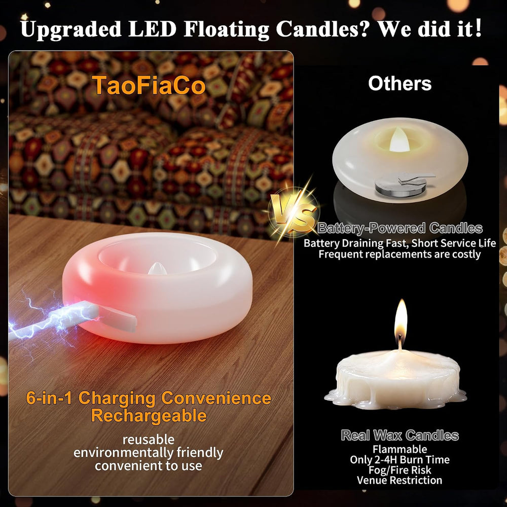Rechargeable Flameless Floating Candles, Waterproof Tea lights,12Pack