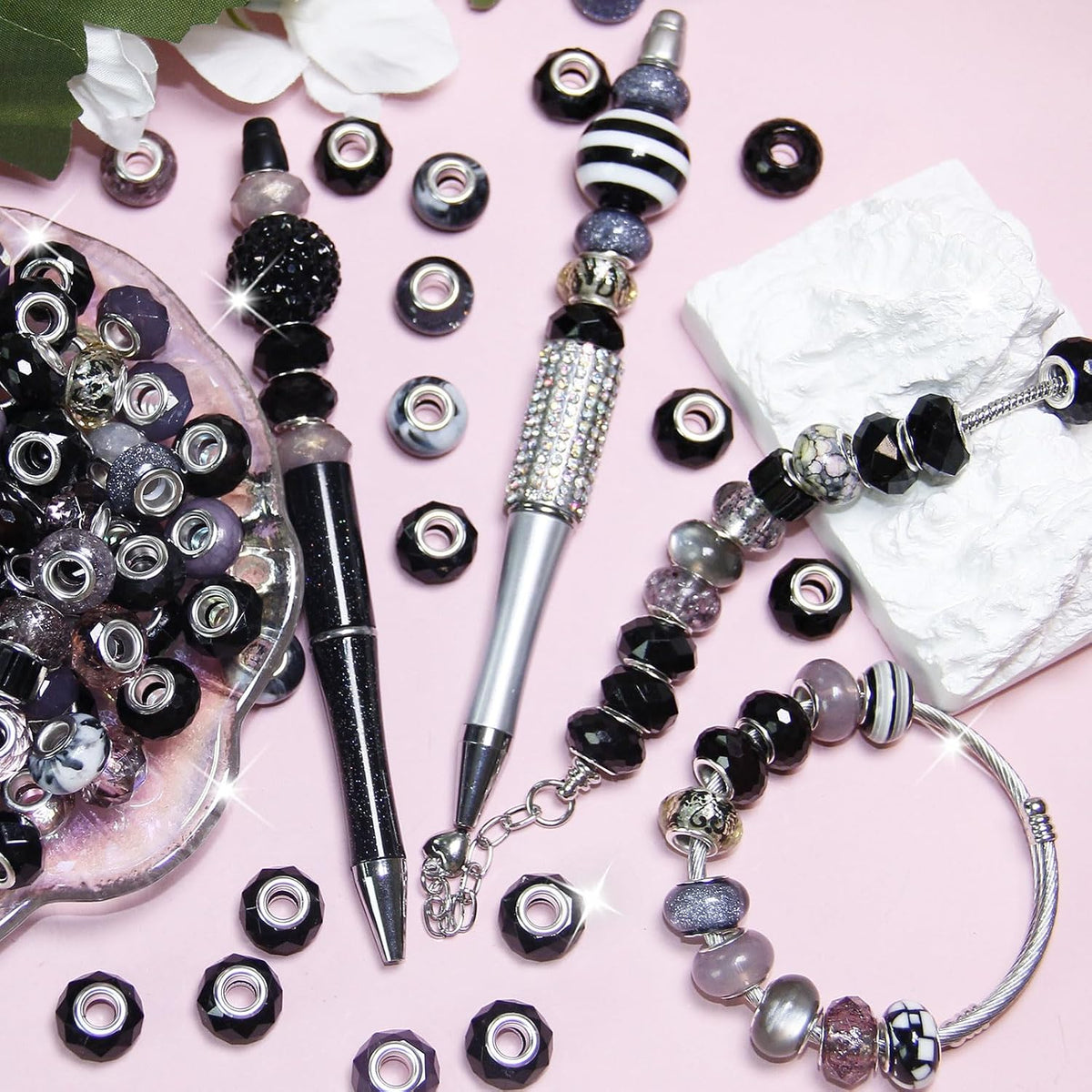 500 pieces large hole beads, assorted european craft showing dimensions