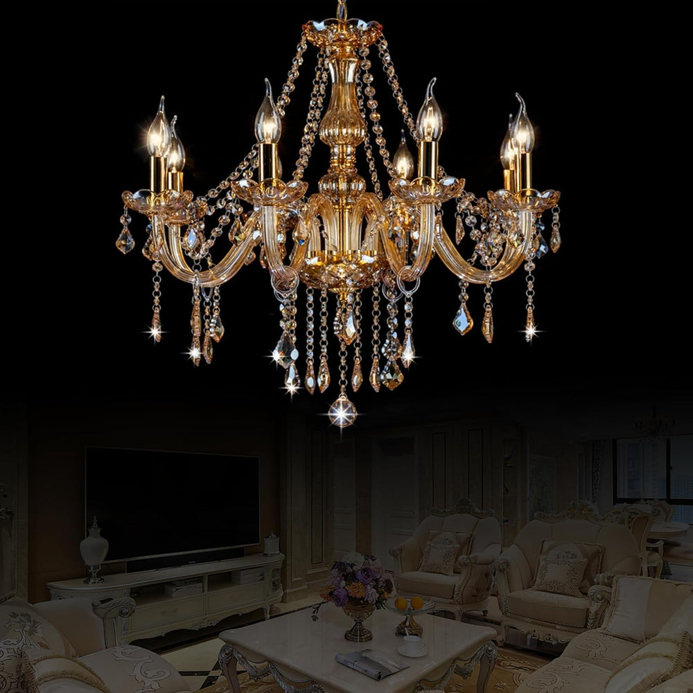 Champagne 8 Lights K9 Crystal Candle Chandeliers Lighting Candle Chandelier L...