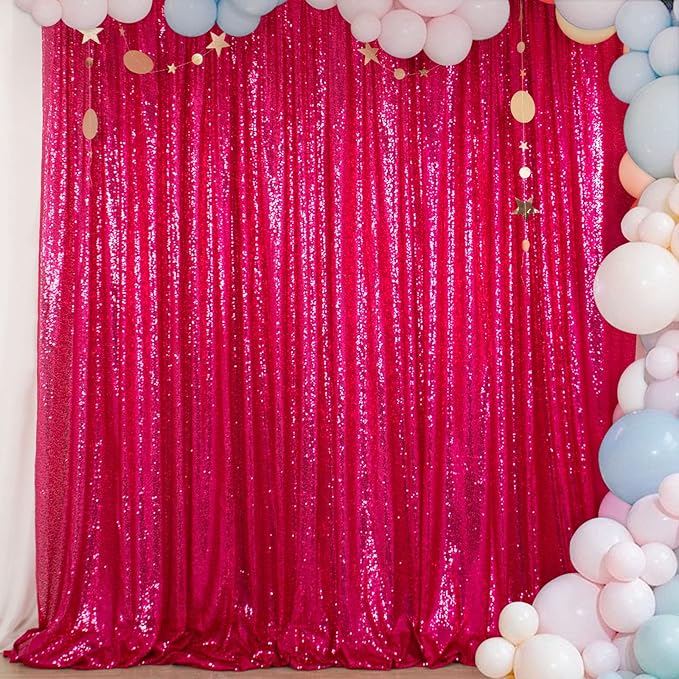 ShinyBeauty Hot Pink Sequin-Backdrop-Curtain 2Panels 5FTx10FT Glitter Wedding, Photography Backdrops Shimmer Curtains Payette Fuchsia Sequin Fabric Backdrop Background