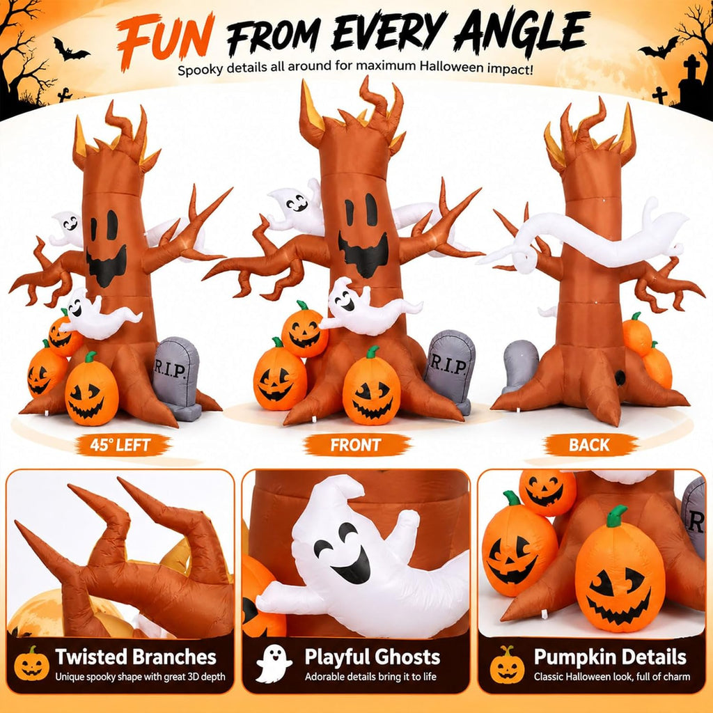 8ft halloween inflatable ghost tree decoration with pumpkins, package contents