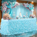 Partisky Aqua Blue Tulle Curly Willow Table Skirt for Rectangle Table 14ft, Ruffle Tutu Table Cloth for Boys Baby Shower,Birthday Party Candy Cake Tables