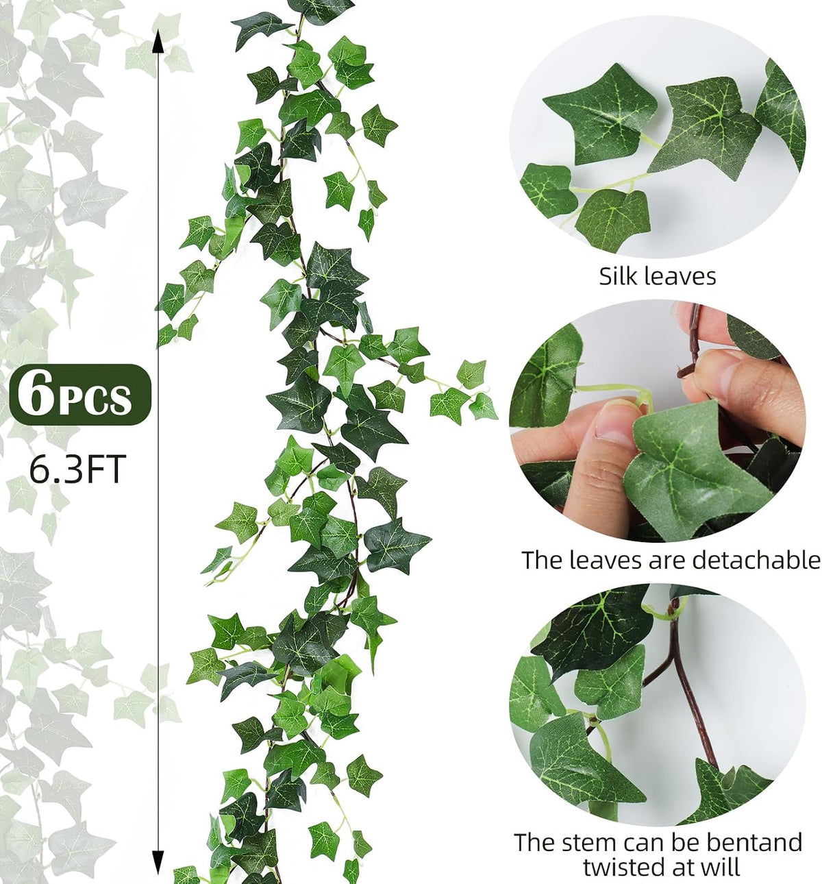 RECUTMS 6Strand Artificial Ivy Greenery Garland Silk Fake Vines Plant 6.3Ft