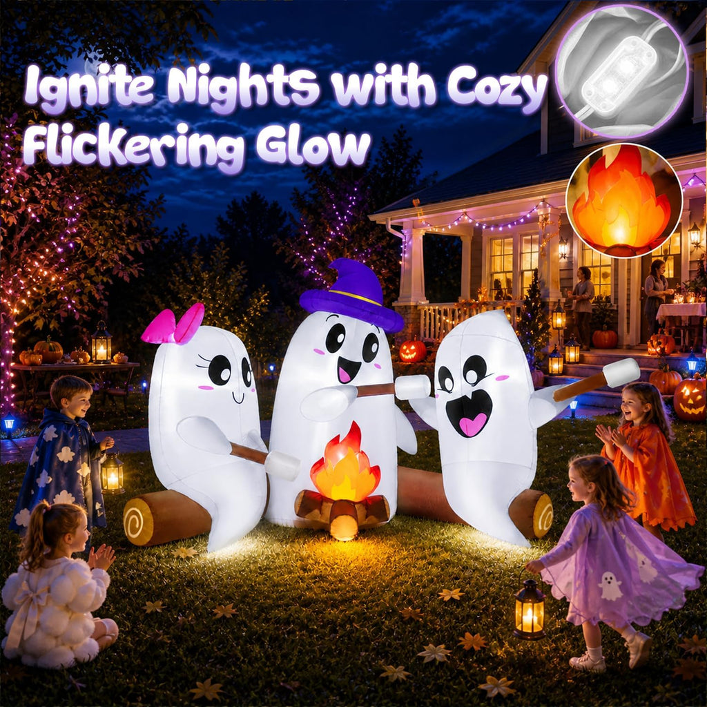 zukakii 6ft long halloween inflatables decorations outdoor campfire, close-up detail