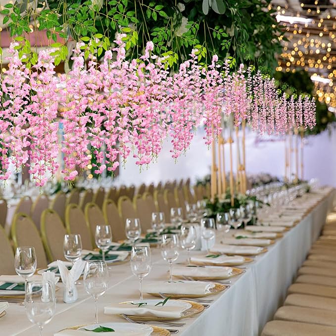 Wisteria Hanging Flowers,Fake Hanging Flowers Wisteria artificiales Garland for Home Wedding Arch Floral Party Garden Ceremony Outdoor Decor,3.6 feet Long(36,Pink) (36 Pack)