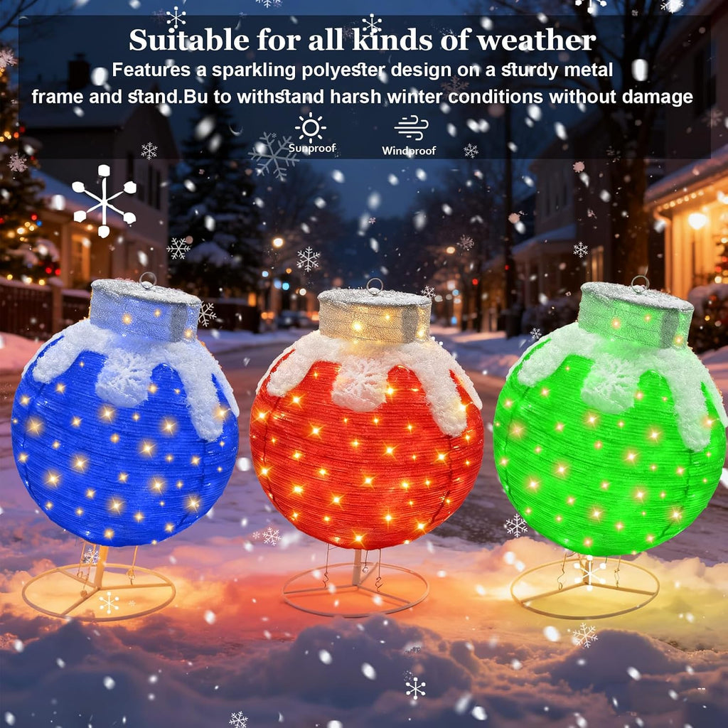 christmas ball lighted, 3pc set holiday balls with, close-up detail