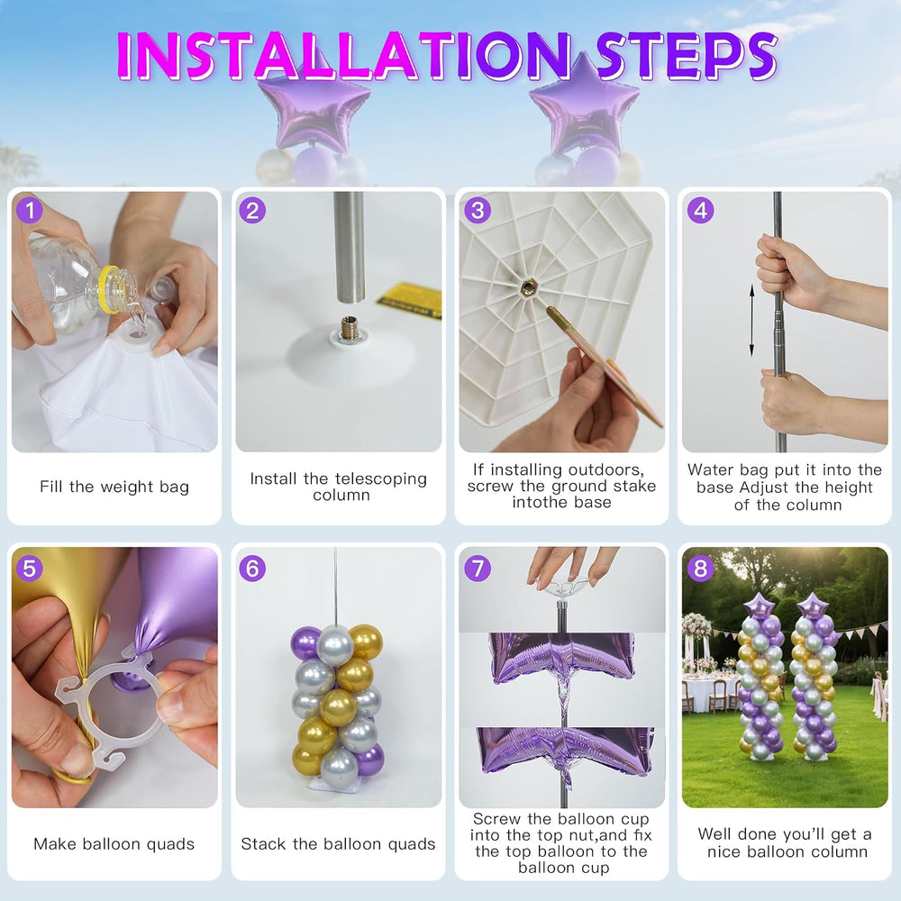 YALLOVE 4-Pack Adjustable Metal Balloon Column Stands with Ground Stakes