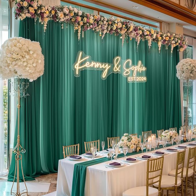 10ft x 10ft Emerald Green Backdrop Curtains, Wrinkle-Free Sheer Chiffon Fabric Photo Backdrop Drapes for Wedding Arch Party Ceremony Photography Decoration
