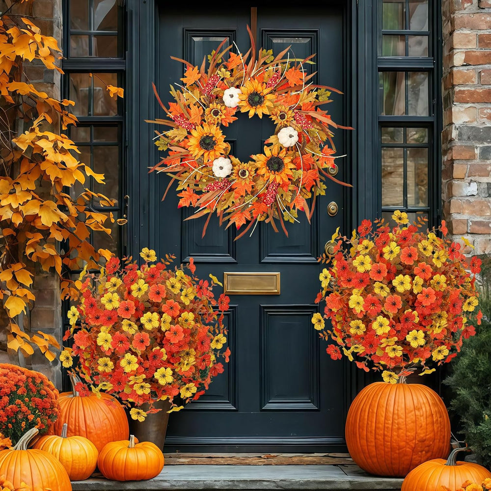 ICX 2pcs Fall Artificial Topiary Ball Trees, Faux mums Flowers for Outside