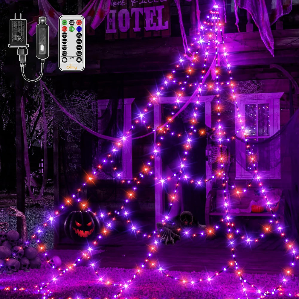 Ollny Halloween Lights Outdoor 454 LED Spider Web Lights Orange & Purple